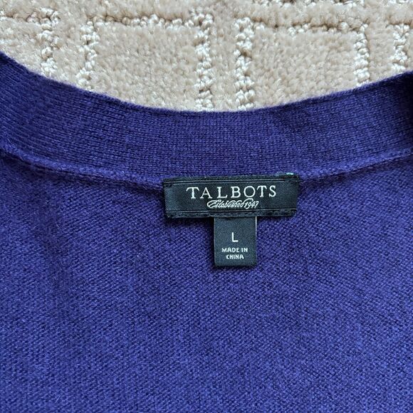 TALBOTS Cashmere Angora Lambswool Jeweled Button Cardigan Sweater Large Purple - Picture 2 of 8